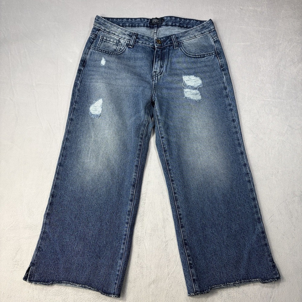 ONLY Blue Denim Jeans Women's Size 30 blue‎ Dark Wash Straight Cropped raw hem